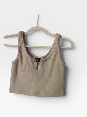 Beige Ribbed Crop Tank
